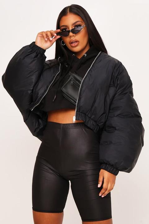 Black Balloon Sleeve Bomber Jacket