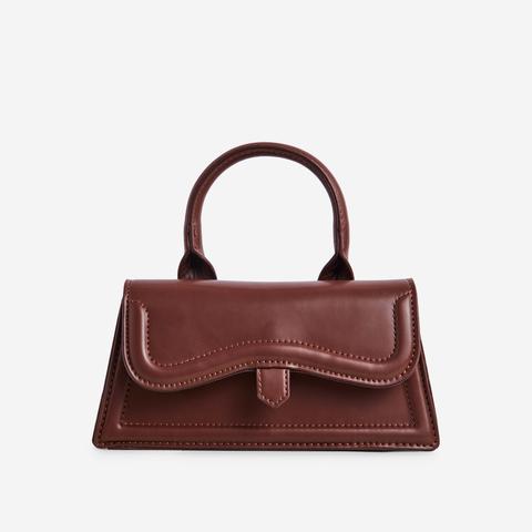 Cloudy Top Handle Cross Body Tote Bag In Dark Brown Faux Leather,, Brown