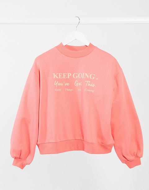 Sudadera Naranja Extragrande De Estar Por Casa Con Cuello De Canalé Y Estampado Keep Going De Asos Design (parte De Un Conjunto)