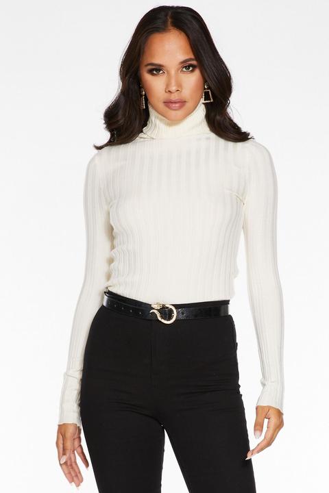 cream ribbed polo neck jumper