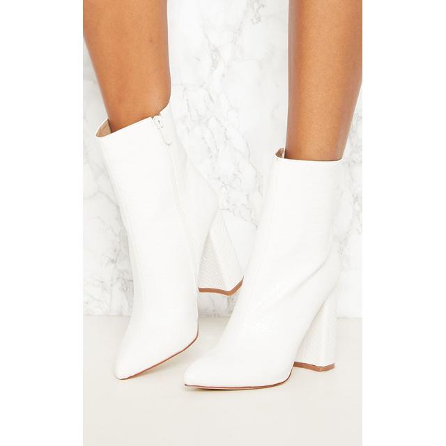 white faux snake ankle boot