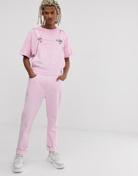 Asos Design - Salopette En Jean - Rose - Rose