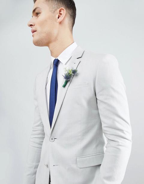 Asos Design Wedding Super Skinny Suit Jacket In Ice Grey Linen