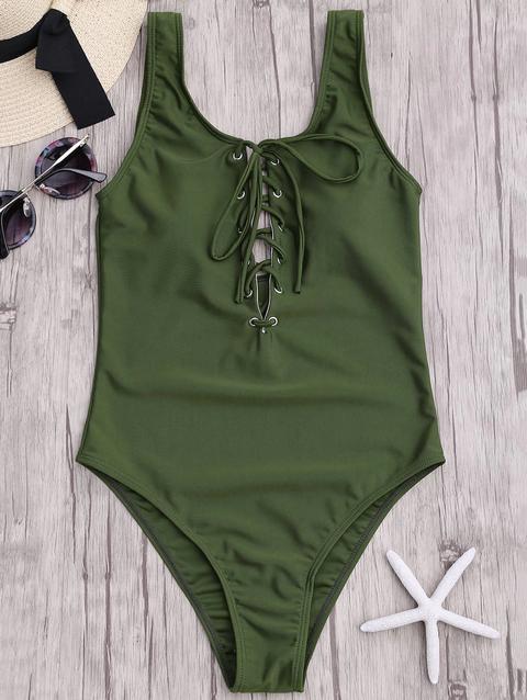 Costume Intero Dimagrante Con Lacci Black Army Green