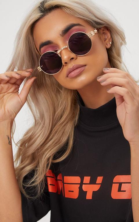 Black Rounded Metal Frame Retro Sunglasses