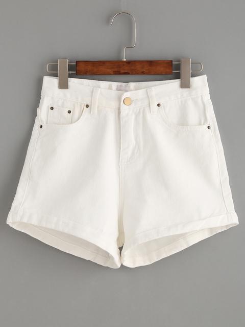 Shorts Denim Ribete Enrollado Blanco