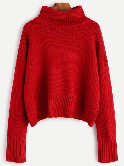 Jersey Con Cuello Alto Y Hombro Caído Borgoña