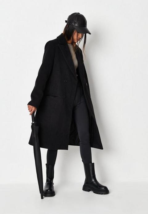 Black Slim Double Breasted Longline Formal Coat, Black