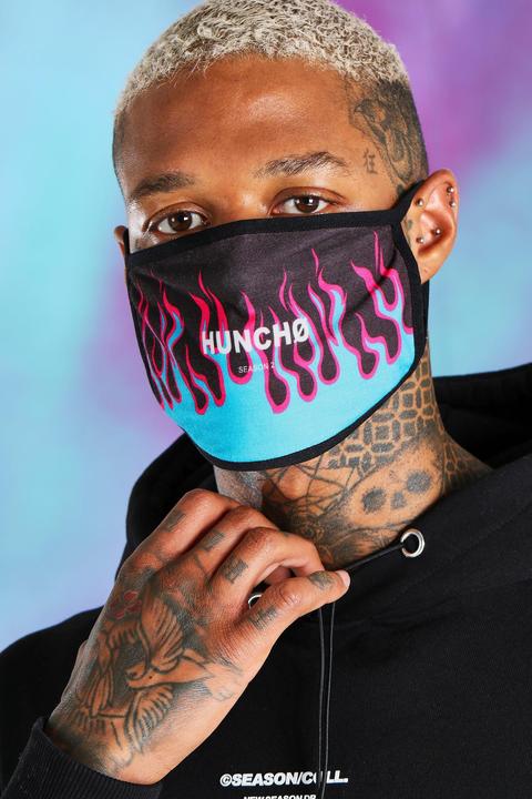 Mens Blue Quavo Flame Print Fashion Mask, Blue