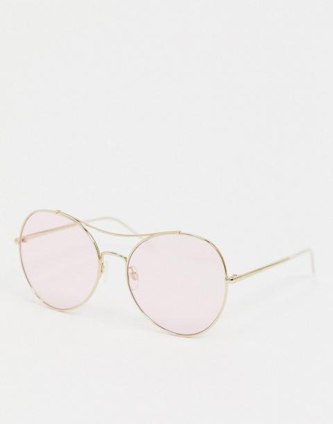 Tommy Hilfiger Rounded Aviator Sunglasses In Pink Tint Lens