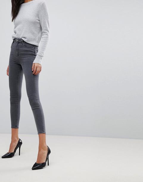 Asos Design High Rise Ridley 'skinny' Jeans In Grey
