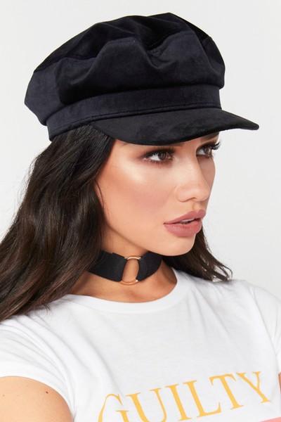 Shannon Black Velvet Baker Boy Hat