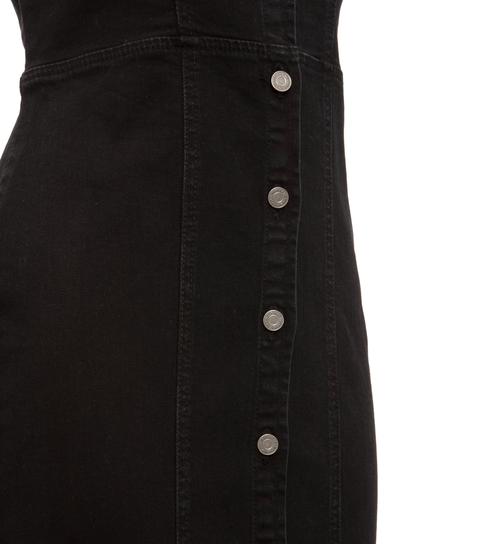 Black Denim Button Bodycon Dress New Look