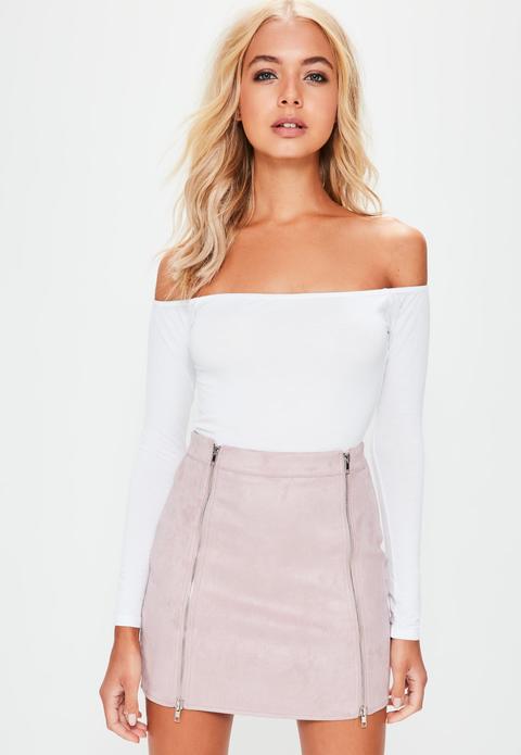 Mauve Mini-jupe Rose En Suédine Petite Avec Zips