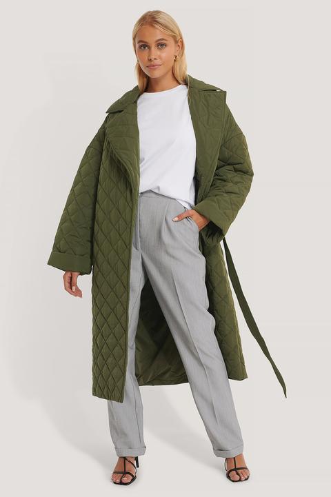 Na-kd Trend Back Slit Quilted Coat - Green