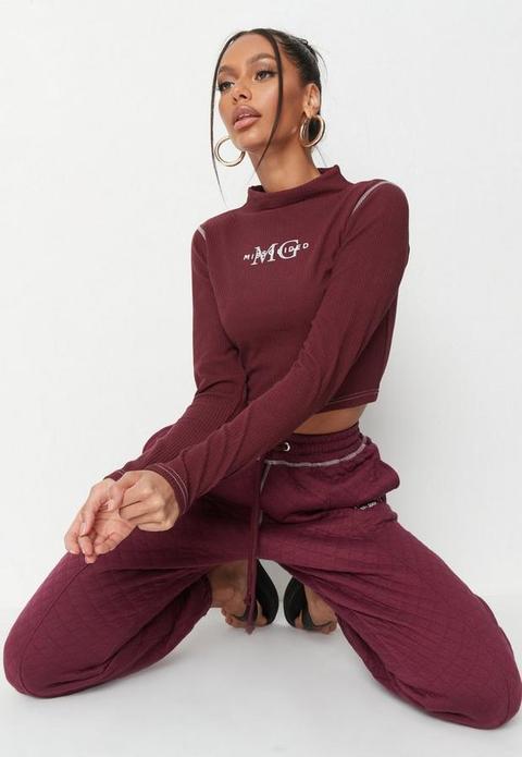 Burgundy Rib Funnel Neck Crop Top, Burgundy