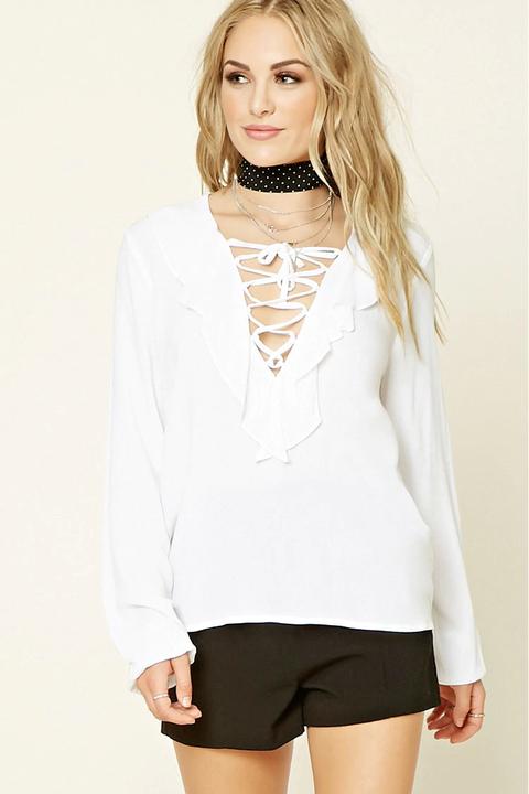 Ruffled Lace-up Top