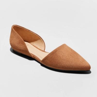 Women's Rebecca Microsuede Pointed Ballet Flats - A New Day Cognac