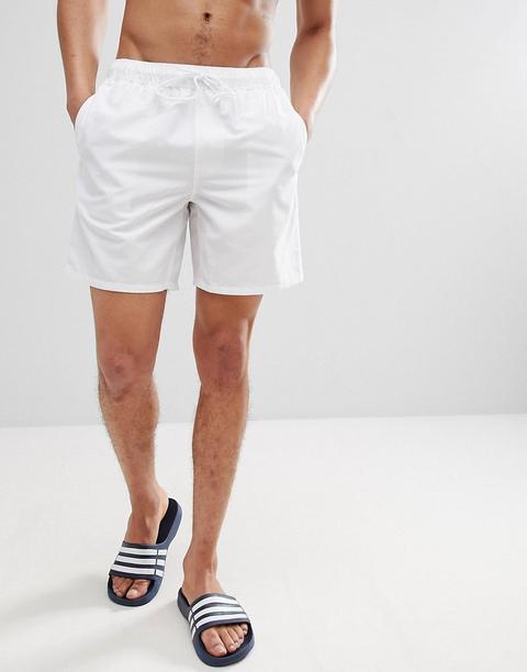 Asos Design - Pantaloncini Da Bagno Bianchi Lunghezza Media - Bianco