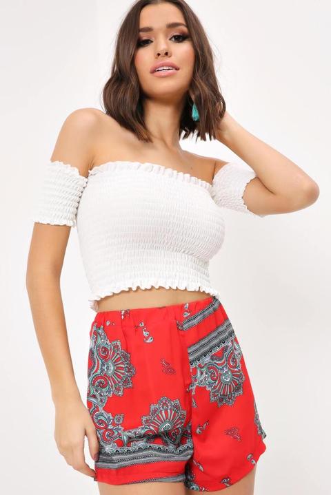 Red Scarf Print Shorts