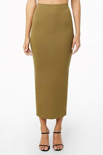 Forever 21 Ribbed Maxi Skirt , Olive