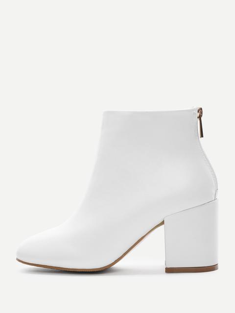 Back Zipper Block Heeled Ankle Boots