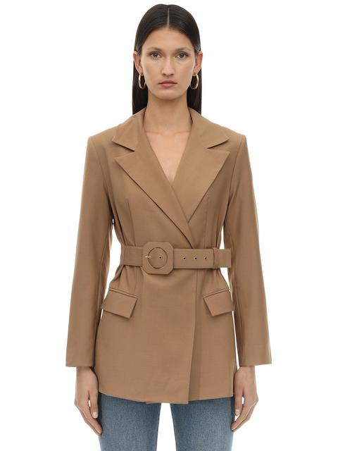 Attached Belt Wool Blend Blazer