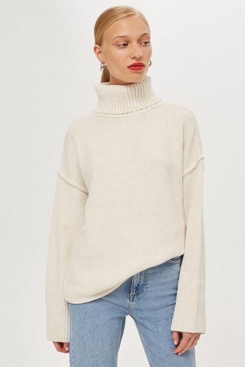 Womens Supersoft Ribbed Roll Neck Jumper - Oatmeal, Oatmeal