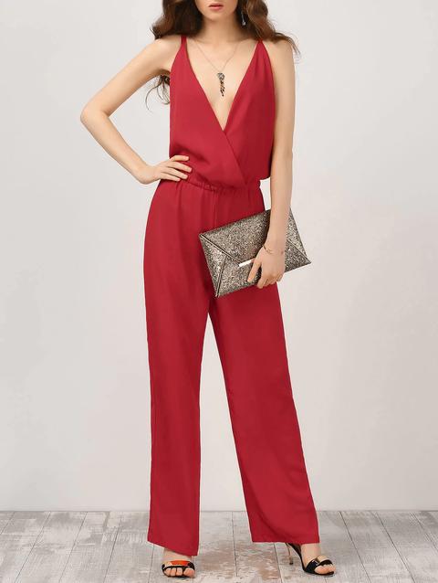 Plunge Open Back Chiffon Jumpsuit