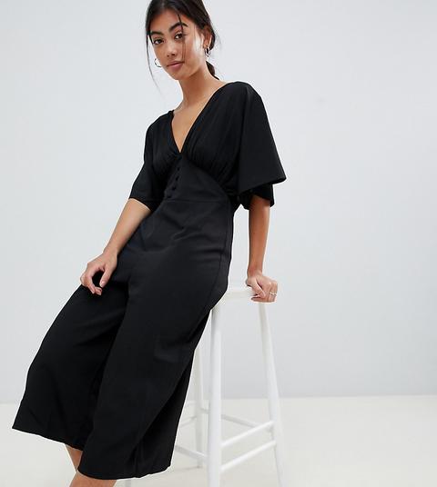 Mono Largo De Tarde Con Mangas Estilo Kimono Y Detalle De Botones De Asos Design Petite-negro