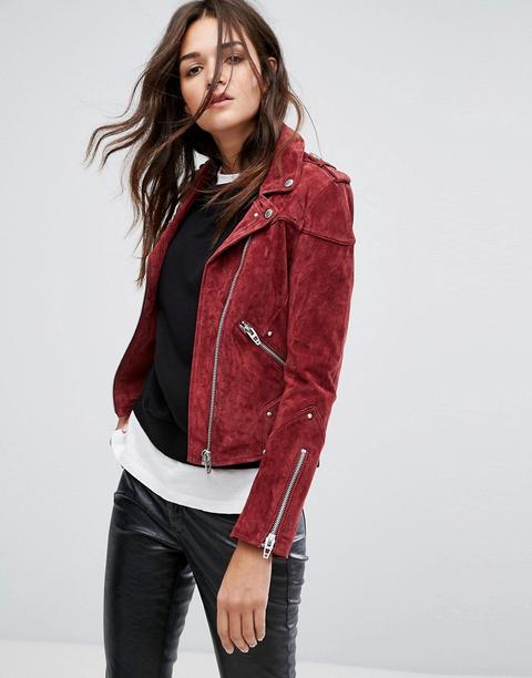 Chaqueta Biker De Ante En Rojo De Blank Nyc