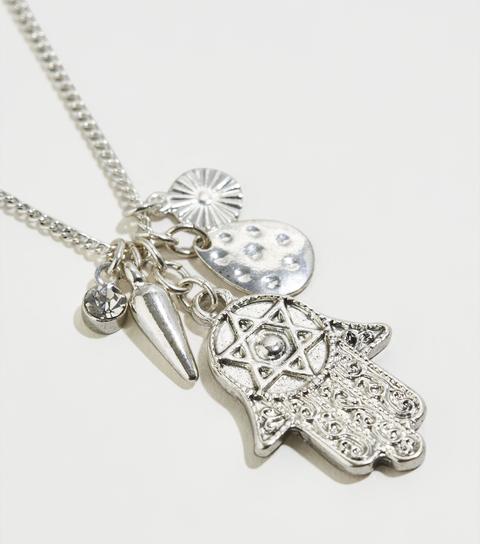 Silver Hamsa Hand Pendant Charm Necklace New Look