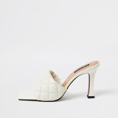 Ecru Woven Square Toe Mule Sandal