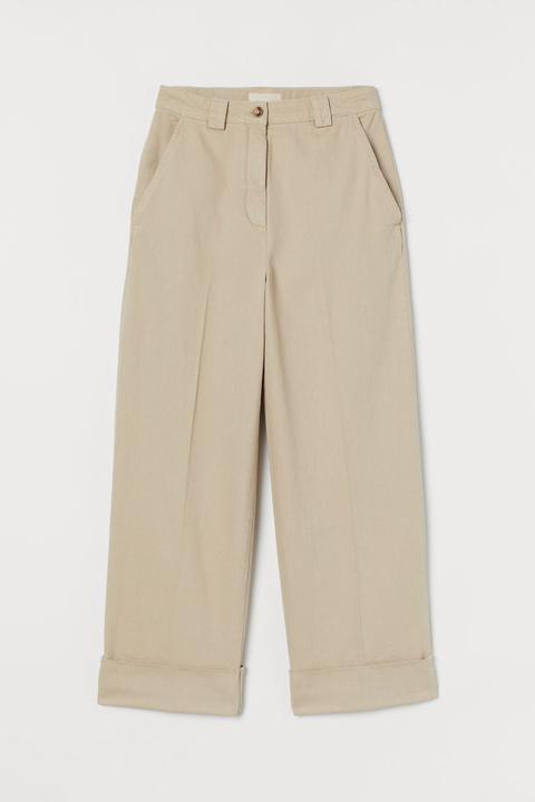 Wide Twill Trousers - Beige