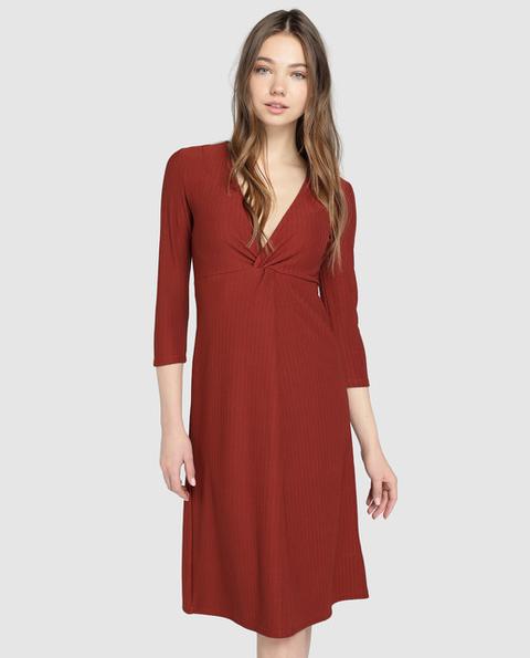 Easy Wear - Vestido Midi De Mujer Con Nudo En El Pecho