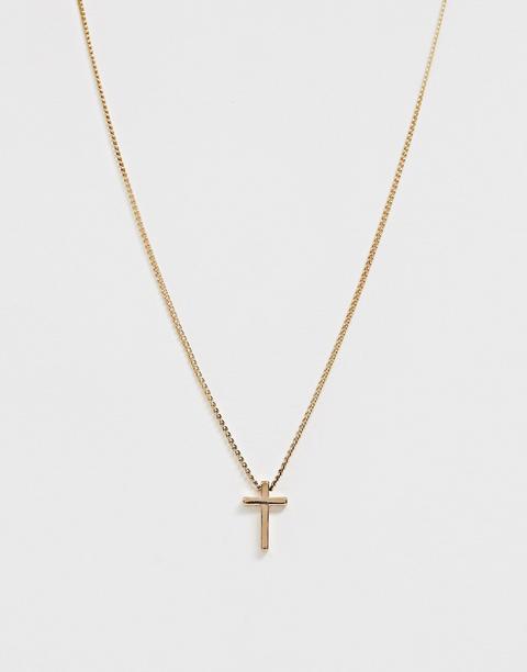 Asos Design - Collier Chaîne Avec Petit Pendentif Croix - Doré