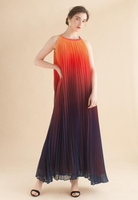 gradient pleated maxi dress
