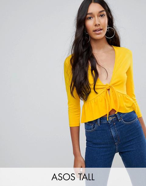 Asos Tall - Top Con Nodo Sul Davanti E Volant - Giallo