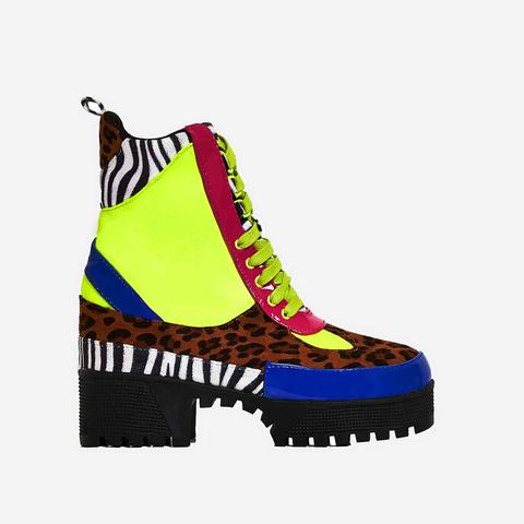 Commander Chunky Sole Lace Up Ankle Boot In Multi