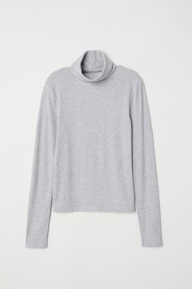 H & M - Maglia Dolcevita A Coste - Grigio