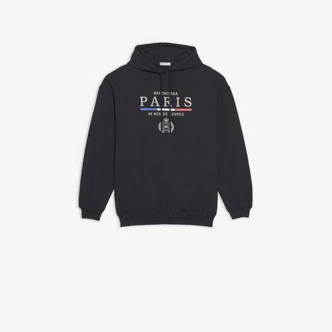 Paris Flag Hoodie In Black Brushed Fleece