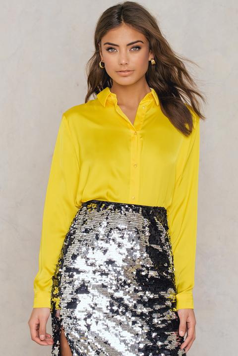 Na-kd Trend Long Sleeve Satin Shirt - Yellow