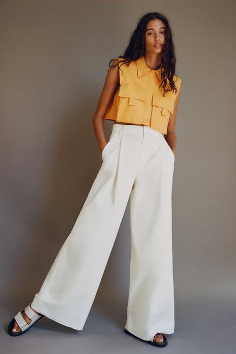 pleated wide leg pants trf