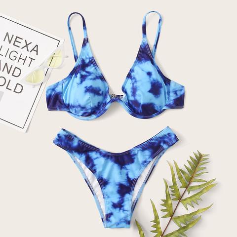 Tie Dye Underwire High Cut Bikini Swimsuit