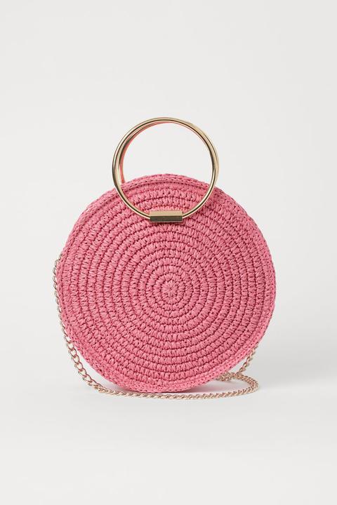 Bolso Redondo De Paja - Rosa