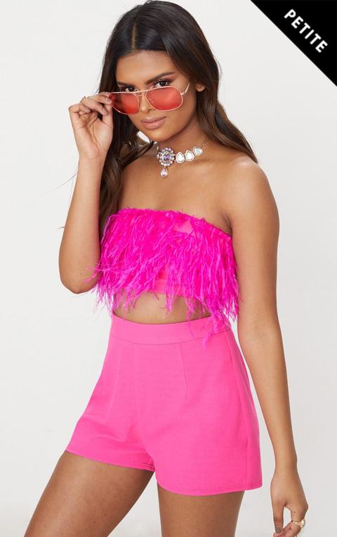 Petite Fuchsia Feather Detail Bandeau Crop Top