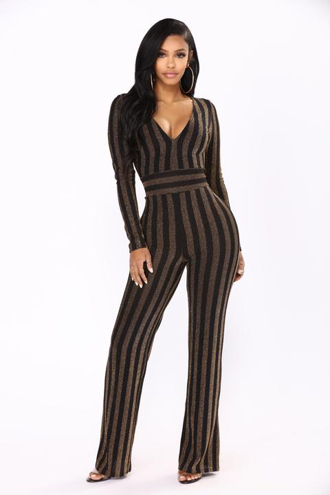 fashion nova black and gold jumpsuit