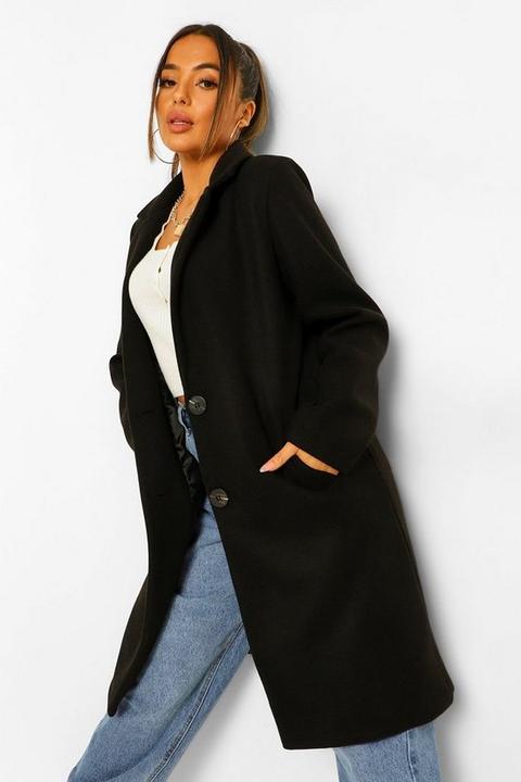 Womens Petite Longline Wool Look Coat - Black - 6, Black