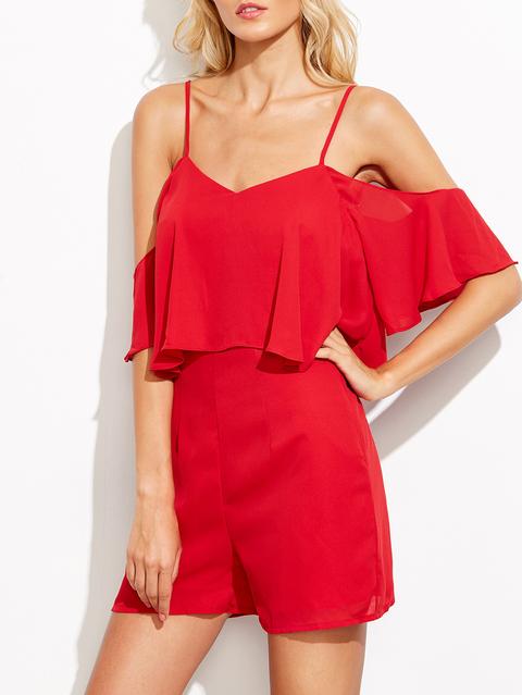 Romper Con Cold Shoulder De Volante -borgoña