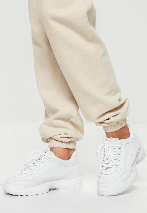 White Chunky Sole Minimal Trainers, White